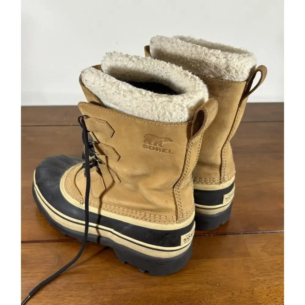 Sorel Men’s Waterproof Leather Snow Boots Faux Fur Lined Tan/Black US 7